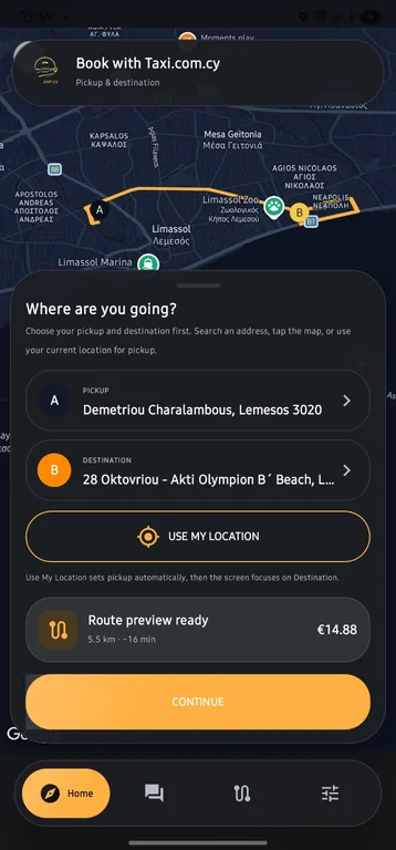 Taxi.com.cy Passenger app: See the route before you ride