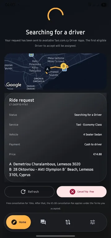 Taxi.com.cy Passenger app: A request that keeps you informed