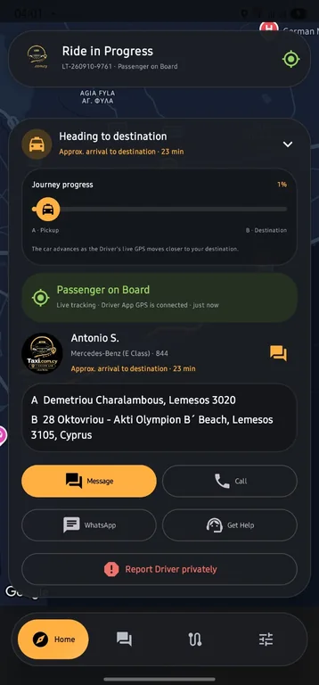 Passenger app live journey tracking preview